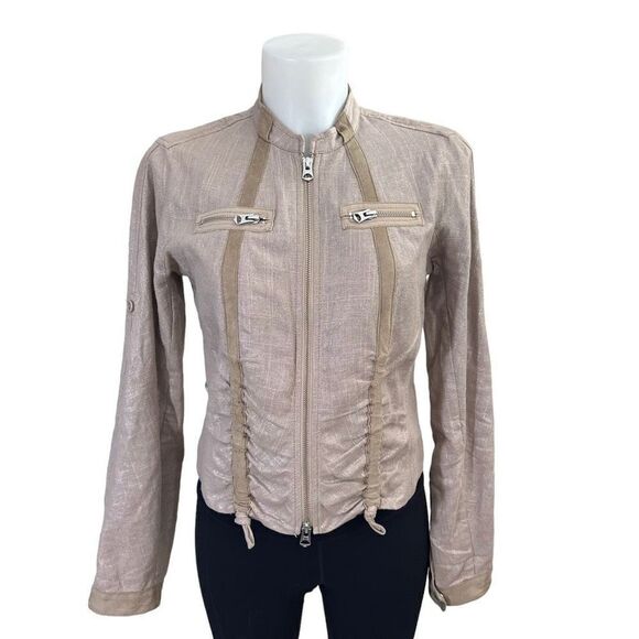A/X ARMANI EXCHANGE Womens Linen Cotton Khaki Front Zip Jacket Size small - Picture 1 of 9